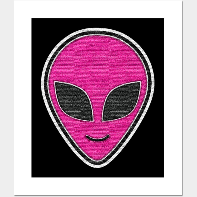 Alien Head happy emoji Embroidery style Patch design Wall Art by JDawnInk